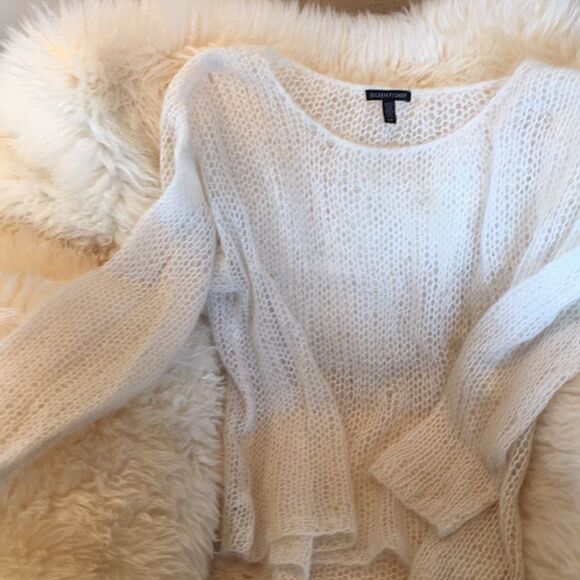 New Eileen Fisher Italian yarn ultra light weight sweater Creamy Ivory Large - Picture 6 of 16